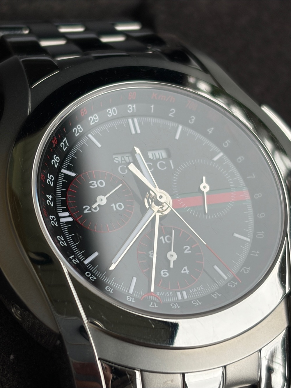 Gucci Black Dial Stainless Steel Chronograph with Red Accents